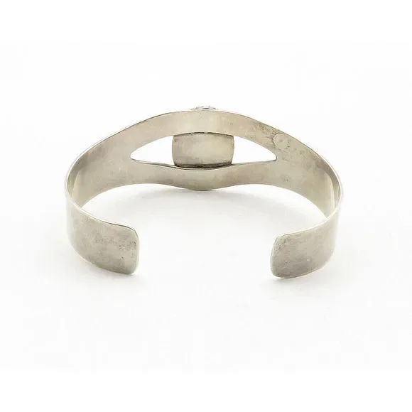 MEXICO 925 Silver Vintage Cabochon Cut Sodalite Smooth Cuff Bracelet BT4922
